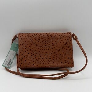 Street‎ Level Justina Laser Cut Brown Crossbody Bag Faux Leather New